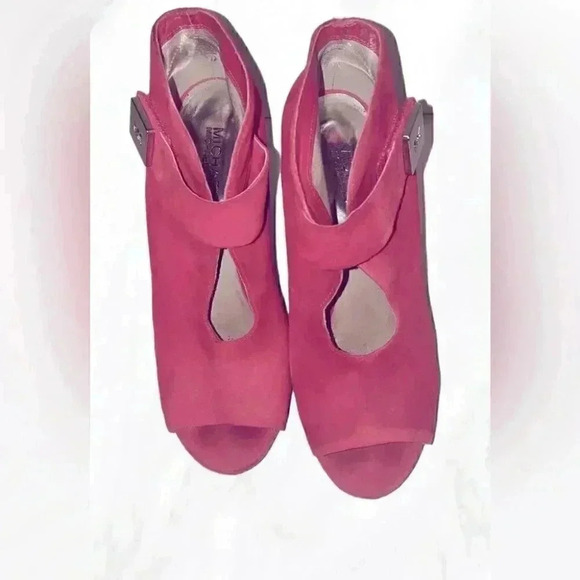 Michael kors cherry red and silver open toe suede leather ankle boot 8.5 - Picture 2 of 5